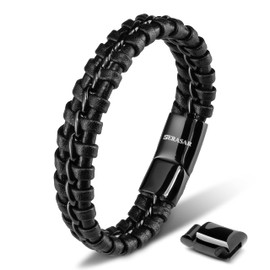 20cm Negro Pulsera de Cuero Hombre Pulseras Hombres Brazalete Brazaletes Pulso Muñequera Muñequeras Bisuteria Bisutería Joyeria Nudos Cuerda Cuerdas Bracelet Men Jewellery Unisex Ancha