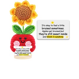 JELUTAR Apple with Sunflower Christmas Thanksgiving Gifts for Her Him Friend Husband Wife, Hand Knitted Emotional Crochet Plants Stocking Stuffers Present for Birthday Anniversary Anxiety Relief