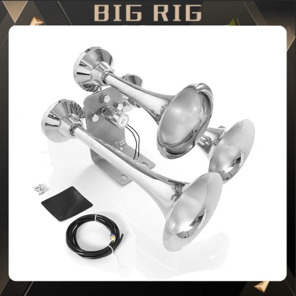 BIGRIG 150dB Loud Chrome Truck Air Horn 3 Trumpet Horns