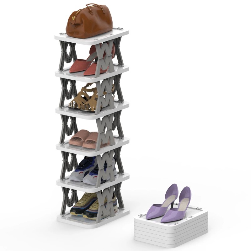 NewHome Small 6 Tier Foldable Corner Narrow Vertical Shoe Rack