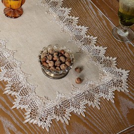 ARTABLE - Camino de mesa gris para café, granja, macramé rústico, con encaje, pequeño camino de mesa para cocina, hogar, picnic, decoración de boda (gris piedra, 16 x 36 pulgadas)