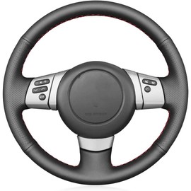 Loncky Car Custom Fit Black Genuine Leather Carbon Fiber Steering Wheel Cover for Toyota FJ Cruiser 2007 2008 2009 2010 2011 2012 2013 2014 OEM Interior Parts Accessories