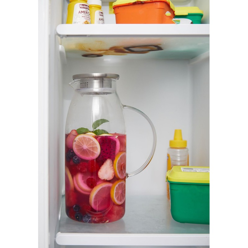 60 Ounces Glass Pitcher with Lid, Hot/Cold Water Jug, Juice