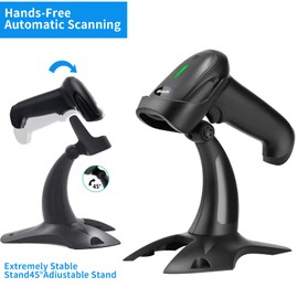 Bluetooth Barcode Scanner with Stand,Alacrity 1D Hands-Free Automatic Scanning 3-in-1 Connections Bluetooth&USB Wired&2.4GHz Wireless Barcode Reader,Work with Windows,Mac,Android,Linux,iOS