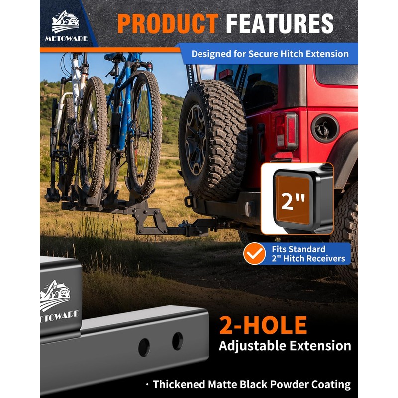 METOWARE Trailer Hitch Extender Fits 2" Receiver 2" Drop/Rise 7500