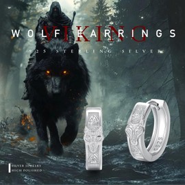 PARYFO Viking Creole Earrings for Men 925 Sterling Silver Nordic Wolf Earrings Wolf Hoop Earrings Viking Jewellery Gifts for Men Boys Women Unisex, Sterling Silver, None