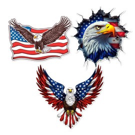 Pack 3 Pcs Bald Eagle American Sticker for Cars Vehicles Trucks Laptops Hard Hats Helmet Car Window Funny Bumper Stickers Reusable Removable Vinyl Wall Decals Exterior Accessories