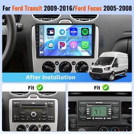 Realdio Android Car Stereo for Ford Transit 2009-2016/Ford Focus 2005-2008 with 9 Inch Touch Screen Wireless CarPlay Android Auto Bluetooth 2GB+64GB EQ 26UI Split Screen AHD Rear Camera