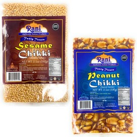 Rani Peanut & Sesame Chikki (Brittle Candy) 100g (3.5oz) x Pack of 2 ~ All Natural | Vegan | No colors | Gluten Friendly | Indian Origin