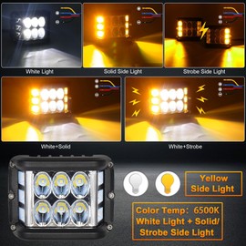 POVTOR Side Shooter LED Pod Lights - 4 inch Off Road LED Light Pods with Dual Yellow Solid & Strobe Spot Beam - ATV UTV SUV 4x4 Boat