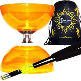 Juggle Dream Cyclone QUARTZ II Pro Diabolo Set (6Colours) Triple Ball Bearing Clutch Diabolos + Matching Coloured FIBRE Handsticks, Diablo String & Bag! (Orange + Black Sticks)