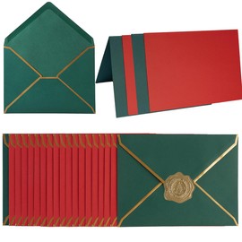 50 Pack Christmas A4 Envelopes with 4x6 Folded Cards and Gold Stickers, 4x6 Gold Envelopes for Office, Wedding, Invitations, Graduation, Baby Shower (Christmas Red/Green, 4x6)
