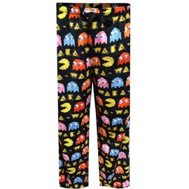 MJC Mens Pacman Waka Waka Chasing Ghosts Black Plush Lounge Pants (Large)