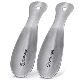 ZOMAKE Small Metal Shoe Horn for Seniors, 7.5 inch Stainless Steel Travel Shoe Horns with Hook for Men, Women, Kids(Silver, Pack of 2)