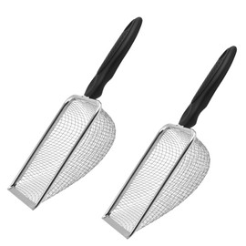 fKiZanthene 2Pcs Gardening Soil Sifter 5.0mm & 2.8mm Holes, Stainless Steel Mesh with Ergonomic Black Handle for Cat Litter Box Cleaning, Garden Sand Mesh Compost Sieves Dirt Rocks
