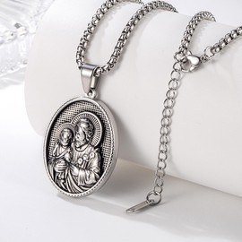 Yaumatea St. Anthony of Padua Necklace, Patron Saint of Lost Things, Protection Medal, Catholic Gift, Stainless Steel 22+2" Chain (Silver)