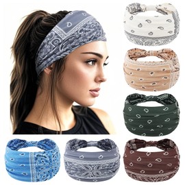 YARIEW Boho Headbands for Women Wide Bandana Headbands Stretch Knotted Headband Elastic Head Bands Women's Hair Band Non-Slip Yoga Workout Head Wraps Hair Accessories for Women Girls