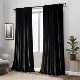 Aljctns Black Velvet Curtains 84 inches Long Luxury Blackout Curtains for Bedroom Living Room,Thermal Insulated Super Soft Window Drapes Rod Pocket & Back Tab, 52" W x 84" L, 2 Panels Set