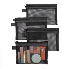 Gelapa 4Pack Small Make Up Bag for Purse, Black Mesh Makeup Bag, Clear Zipper Cosmetic/Toiletry/Brush Bag, Makeup Pouches Organizer for Women, Travel Essentials Accessories