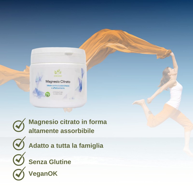 Benessence - Magnesio Citrato in Polvere solubile - 500g -