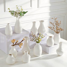 Tenforie White Bud Vases Set of 12, Small Ceramic Vase in Bulk, Mini Pottery Vases for Pampas Grass Clay Vase for Wedding Table Centerpieces Decoration Modern Boho Rustic Home Decor DIY Gift