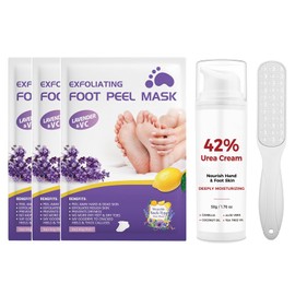 Foot Peeling Mask, Callus Remover for Feet, Foot Mask for Dry Cracked Feet & Callus, Remove Dead Skin, Dry, Spa, Made with Aloe Vera Extract, Lavender (3 PCS & Foot Cream & Foot File)