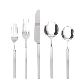 FORTESSA Jaxson 18/10 Stainless Steel Flatware, 5 Piece Place Setting With Table Knife, Forks and Spoons (Service For 1), Dishwasher Safe, Brushed/Mirrored