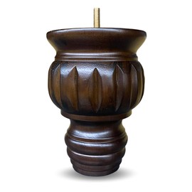 Elegent Upholstery 6" Turned Round Buns Walnut Tapered Furniture Wood Legs 5/16" Bolt - Set of 4