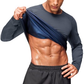 Junlan Sauna Shirt for Men - Long Sleeves Sauna Suit Waist Trainer Vest for Gym Workout(Gray,2X-Large)