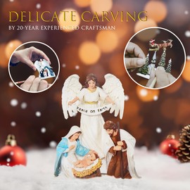 Christmas Snow Globes, 12.5" Angel and Nativity Glitter Water Lantern with Song, 6H Timer Battery & USB Powered Music Box for Christmas Decorations Indoor