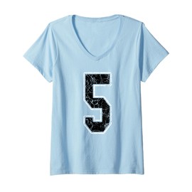 Womens Black and White Number 5 Jersey Player Uniform #5 Fan V-Neck T-Shirt