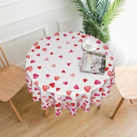 Aytipun Valentines Tablecloth Round 70 Inch Pink Red Love Heart Print Valentine's Day Themed Holiday Decorative Table Cloth Anniversary Wedding Farmhouse for Indoor Party Kitchen Dinner Picnic Decor