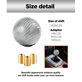 YAKEFLY Universal Shifter Knob,Automatic Shift Knob Gear Shift Knob,Round Carbon Fiber Shift Knob with 3 Aluminum Adapter,Car Shift Lever Stick Shift Knob (Carbon Silver)