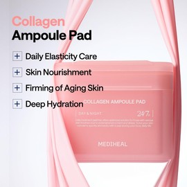 MEDIHEAL Collagen Ampoule Pad - Square Cotton Facial Toner Pads with Collagen & Ceramide for Skin Firming, Wrinkle Reduction, and Restoring Elasticity - Vegan Eco Silk Pads (100 Count)