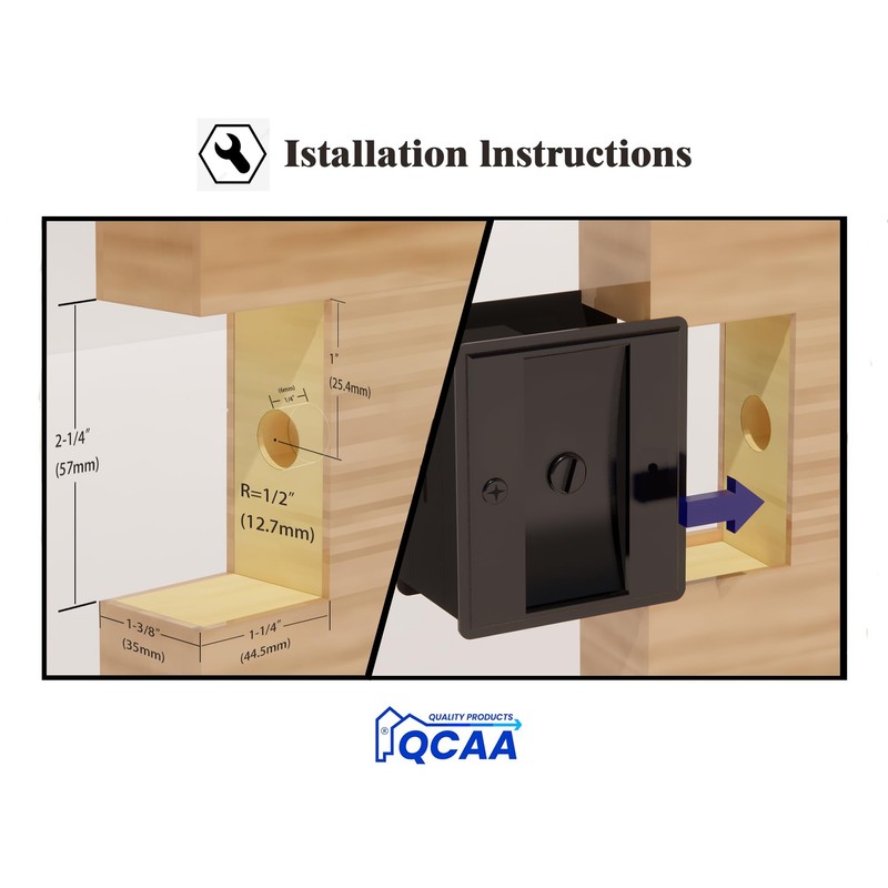 QCAA Solid Brass Sliding Door Pull Privacy Pocket Lock, Matte