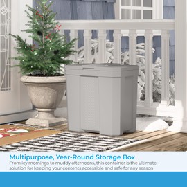 Suncast 28 Gallon Heavy Duty Storage Box, Durable, Multi-Purpose Container for Salt, Sand, Dirt, Ice Melt, and Outdoor Supplies, Made in the USA