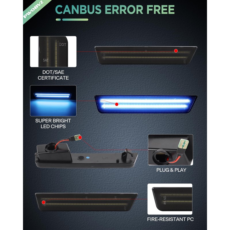 PWOBVZ Dynamic Blue Rear Side Marker Lights Compatible With Dodge