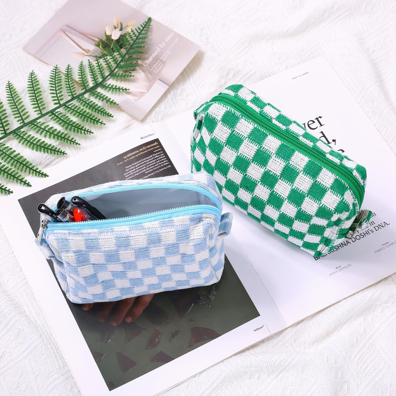 Knitted Wool Checkerboard Pencil Case - Preppy, Aesthetic, Corduroy for