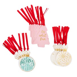 VOTUM 24pc Christmas Gift Bags with Handles + 60pc Holiday Gift Tags | Bulk Set for Wrapping Christmas Gifts, Party Favors, & Shopping – Sleek Modern Designs, Durable Paper Bags for Christmas Presents