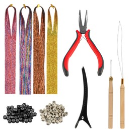 Tinsel Hair Tinsel, 90 cm Hair Tinsel, 800 Strands Hair Strands for Braiding, Hair Extensions with Accessories, Hair Glitter Strands, Hair Nanoring Extensions, Micro Ring Extensions Accessories