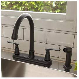 Project Source Laural Matte Black Double Handle Kitchen Faucet W/Side Spray
