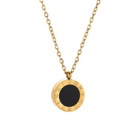 Two Side Roman Numeral Pendant Necklace for Woman Angie'sGlamour&Grace: 18K Stainless Steel, Black, White and Gold