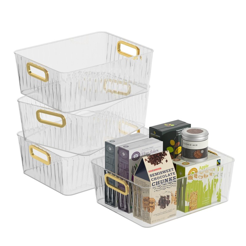 CadineUS 4-pack Clear Pantry Storage Bin Box, Plastic Organizer Bin