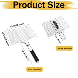 YQkangzhu Fish Grill Basket, Shallow Grill Basket, Folding Portable Outdoor Non-Stick Grilling Basket, Stainless Steel BBQ Grilling Basket, Gardening Grill Netting for Vegetables, Shrimp, Meat, Steak