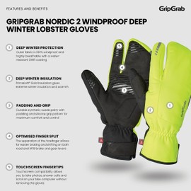 GripGrab Nordic 2 Windproof Deep Winter Lobster 3-Finger Cycling Gloves Thermal Padded Road MTB Gravel Bike Cycle Glove