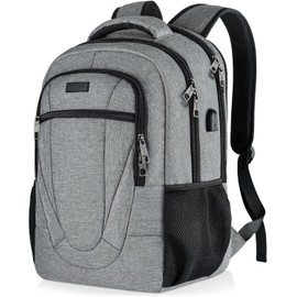 Backpack for Men and Women, School Backpacks for Teen Boys Water Resistant Back Pack, Business Travel Anti Theft Durable Computer Bag Gifts for Men Fits 17.3 Inch Laptop with USB Charging Port, Grey