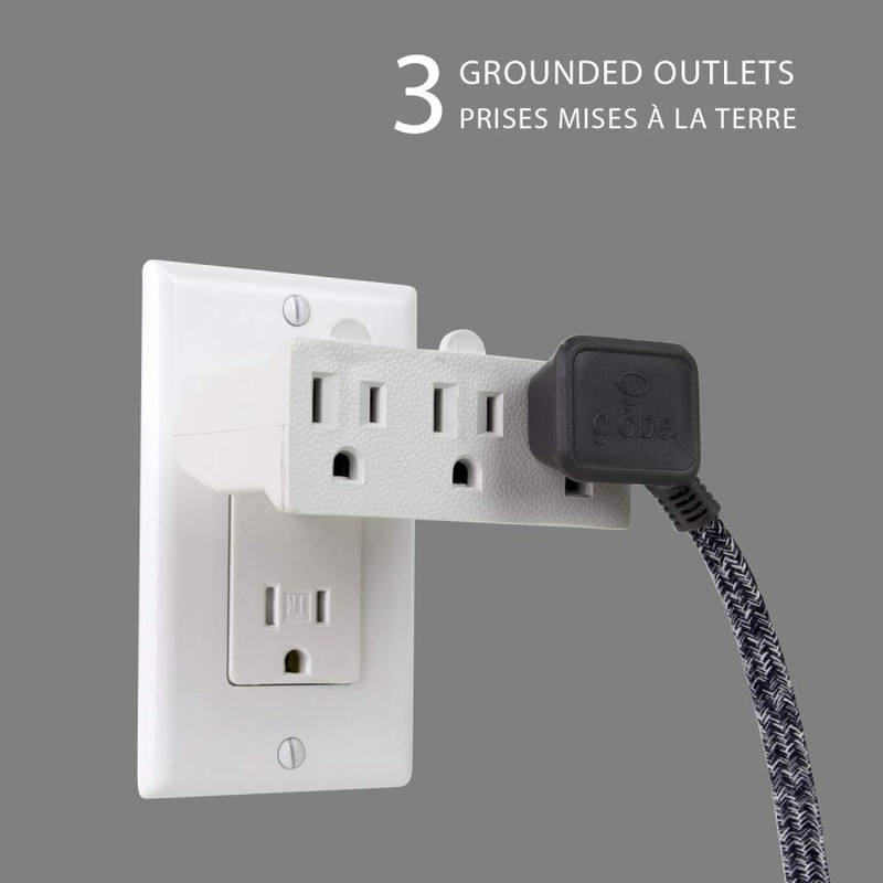 Globe Electric 46505 3-Outlet Lateral Swivel Grounded Wall Adapter Tap,