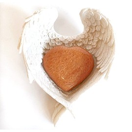 Stone of Joy - Reiki Healing Energy Charged Small Orange Jade Crystal Heart (2.5 cm) in White Angel Wings Dish