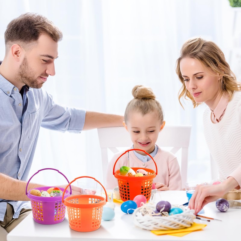Henjunu 6 x Colourful Easter Baskets, Easter Baskets with Handle,