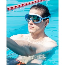 Seasprint Swim Goggles，Wide Angle Anti-fog and UV Leak Proof Goggles，Fashion Swim Glasses for Men Women (Dazzling Mirror Black+White)